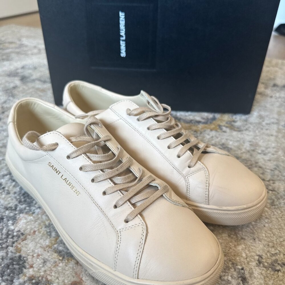 Saint Laurent Women’s Beige Andy Low Top Leather Sneaker - SIZE EU 40/US 9